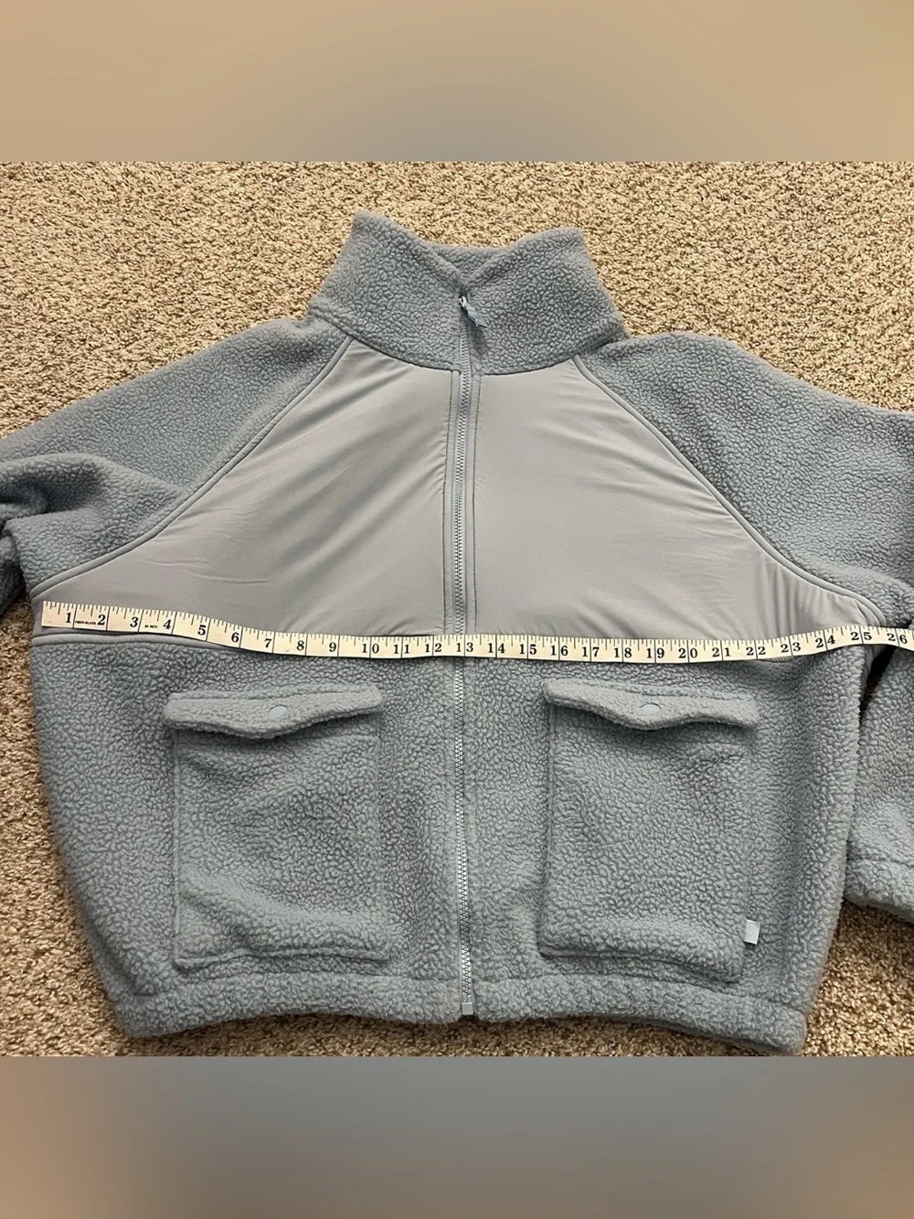 Blogilates Bonfire Fleece Jacket Full Zip Cargo Pocket Mock Neck Blue Women Sz M